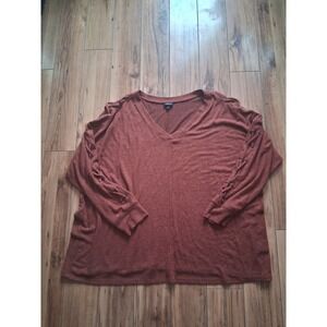 Torrid Womens Plus Size 3 Rust Orange Lace Up Grommet Sleeve V-Neck Knit Top
